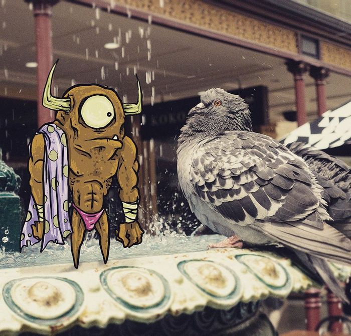 Um ilustrador adiciona monstros engraçados pela cidade 18