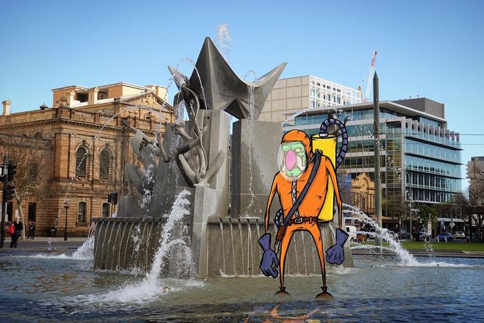 Um ilustrador adiciona monstros engraçados pela cidade 21