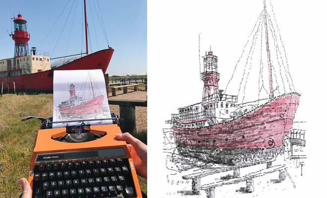 Este artista desenha com uma máquina de escrever