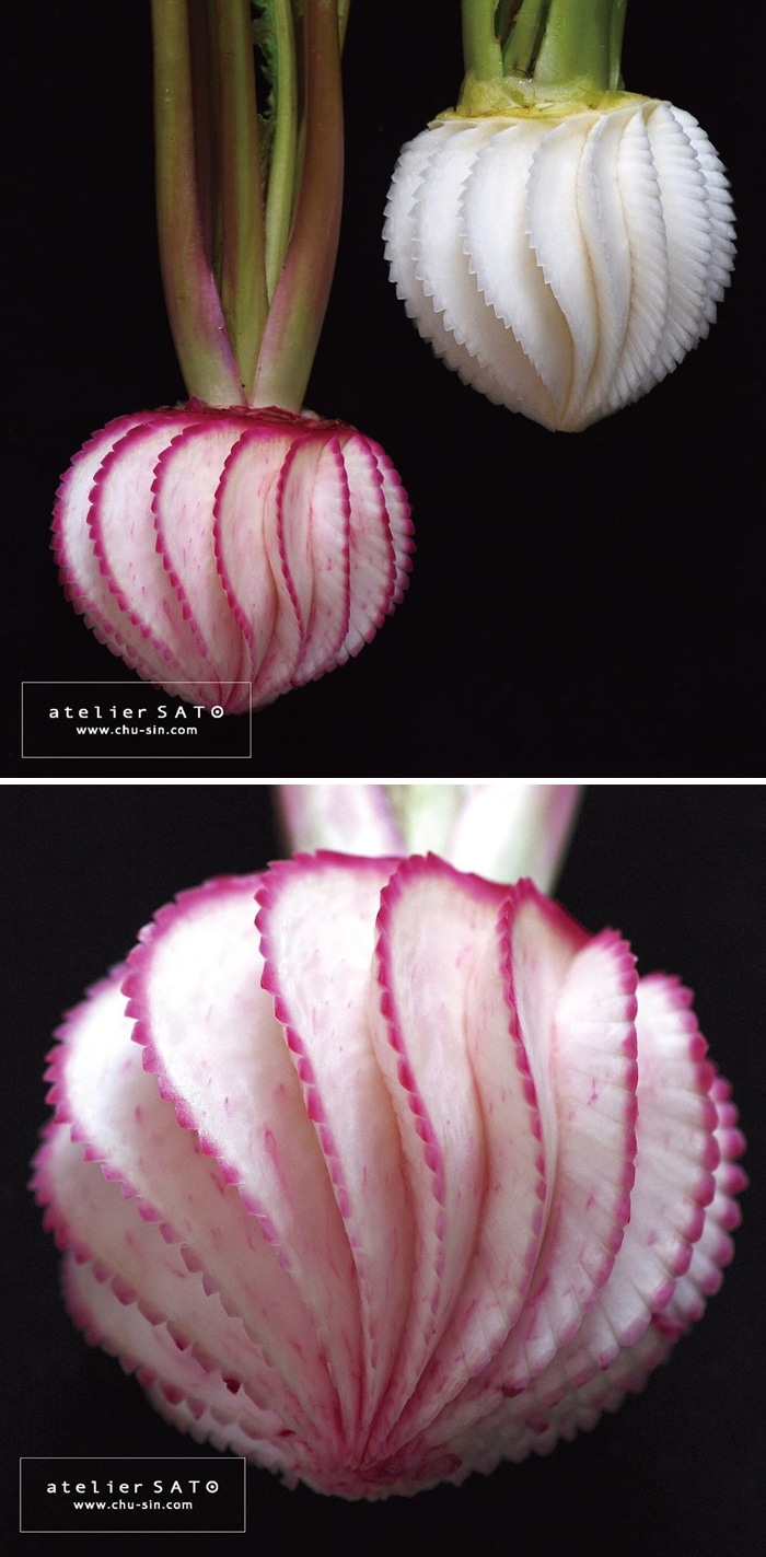 Artista japonês esculpe à mão padrões e ornamentos em comida 8