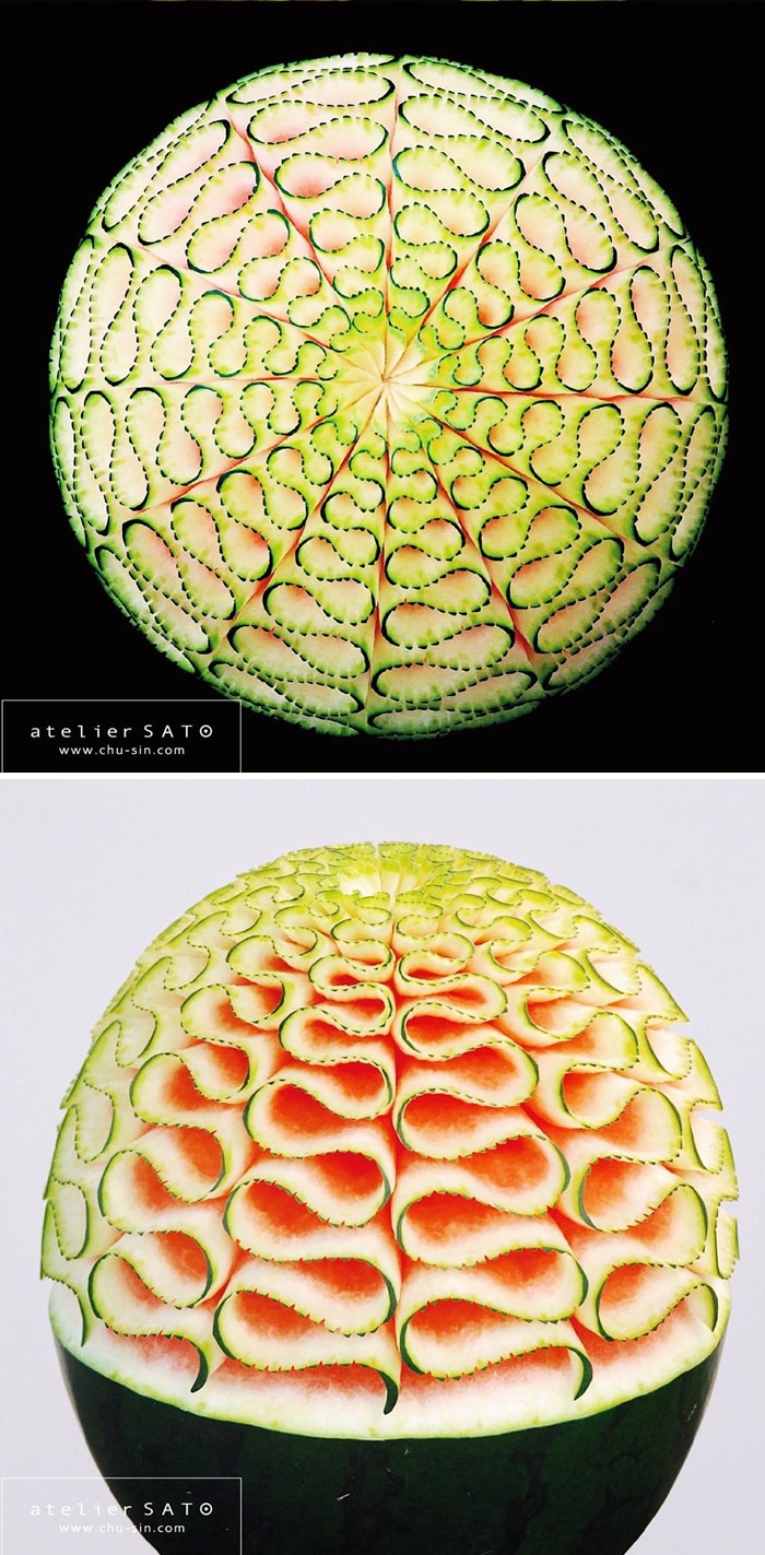 Artista japonês esculpe à mão padrões e ornamentos em comida 9