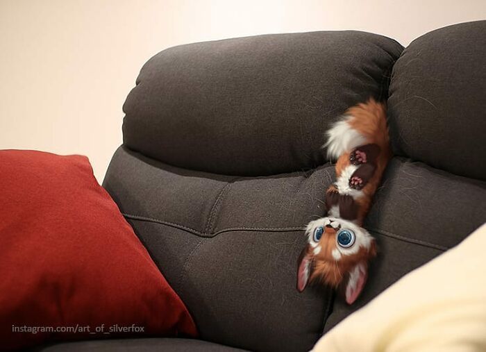 Artista coloca animais peludos digitais em situações da vida real em cenários do dia a dia 11