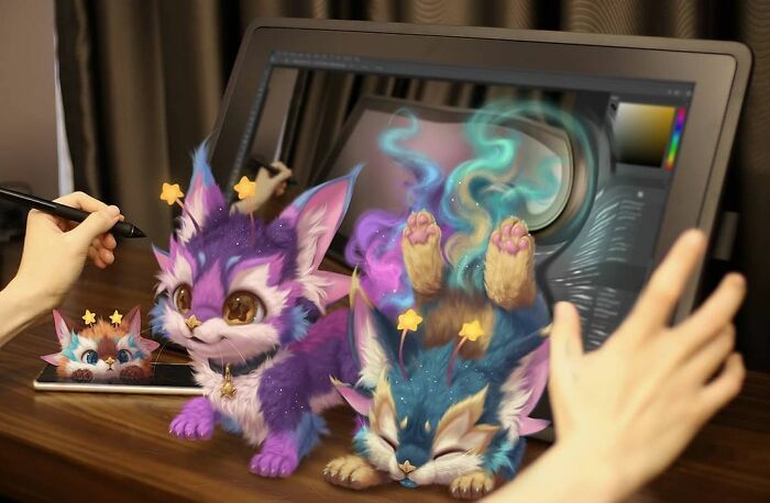 Artista coloca animais peludos digitais em situações da vida real em cenários do dia a dia 17