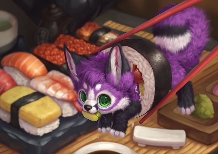 Artista coloca animais peludos digitais em situações da vida real em cenários do dia a dia 19