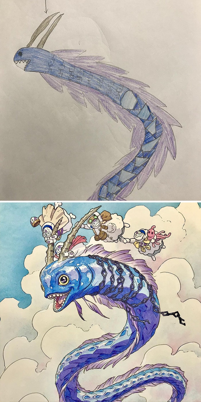 Papai transforma os rabiscos de seus filhos em personagens de anime, e o resultado é incrível 3