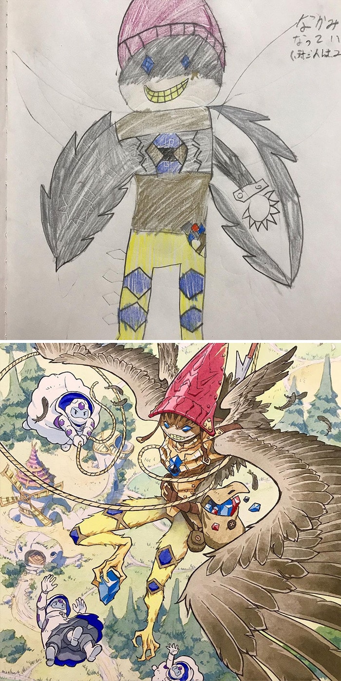 Papai transforma os rabiscos de seus filhos em personagens de anime, e o resultado é incrível 11