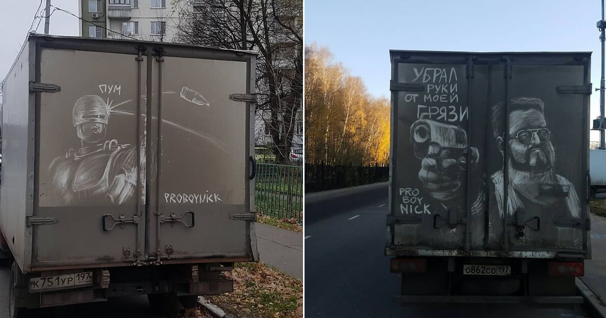 Donos de caminhões sujos encontram desenhos incríveis em seus veículos deixados por este artista