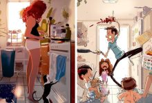 Marido retrata a vida cotidiana com sua esposa e filhos em 54 novas ilustrações comoventes 11