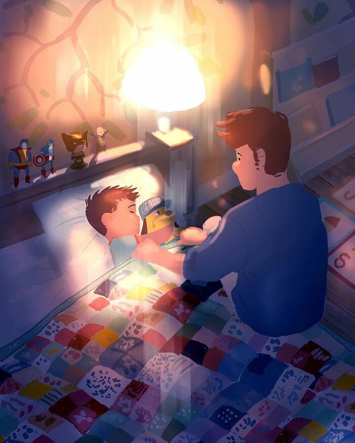 Marido retrata a vida cotidiana com sua esposa e filhos em 54 novas ilustrações comoventes 29