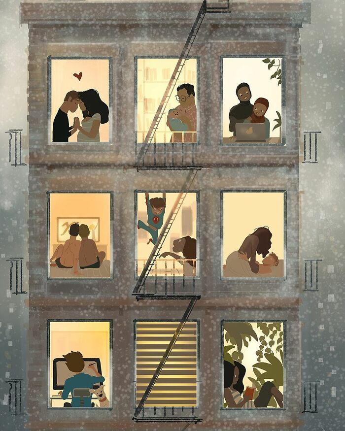 Marido retrata a vida cotidiana com sua esposa e filhos em 54 novas ilustrações comoventes 45