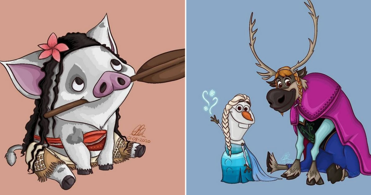 Artista desenha os ajudantes das princesas como protagonista (10 fotos)