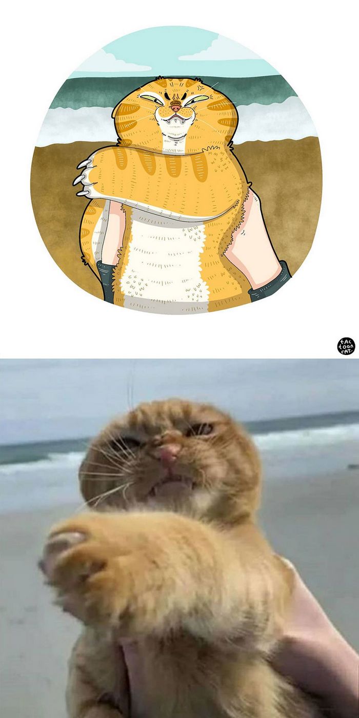 Artista transforma fotos engraçadas de gatos em ilustrações (35 fotos) 26