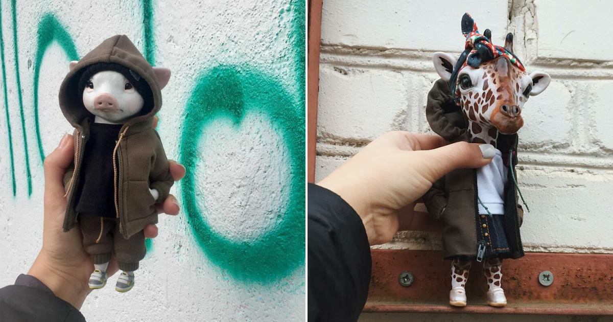 42 bonecos de animais de barro com roupas da moda