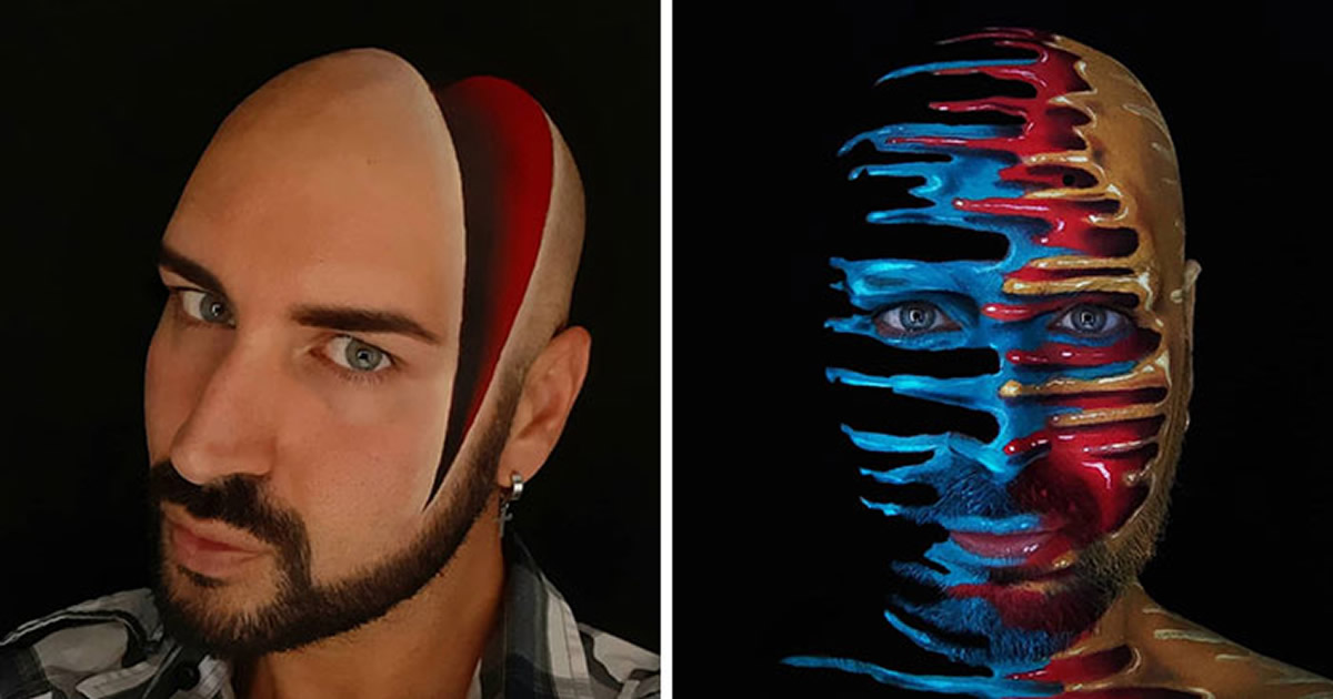 Artista italiano usa seu corpo como uma tela para criar ilusões ópticas realistas (42 fotos)