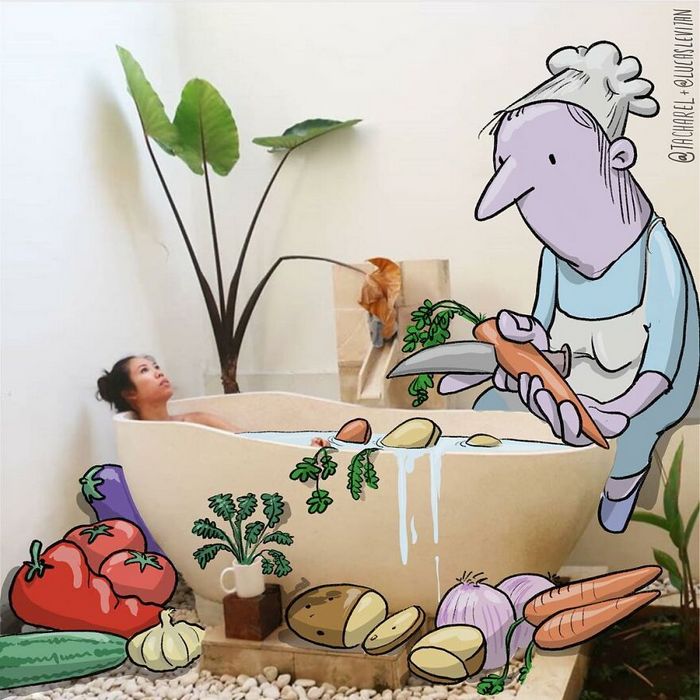 Artista invade fotos de estranhos no Instagram adicionando suas ilustrações hilariantes (45 fotos) 29