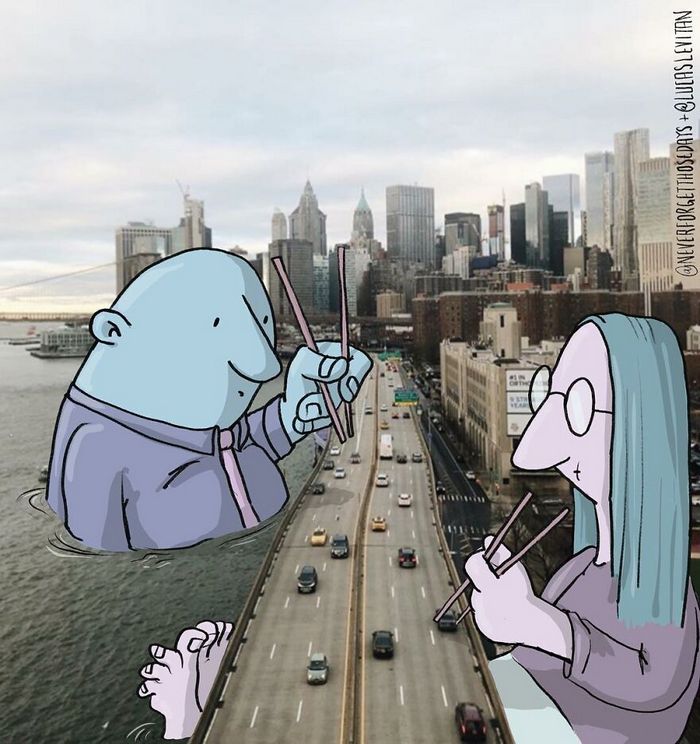 Artista invade fotos de estranhos no Instagram adicionando suas ilustrações hilariantes (45 fotos) 30