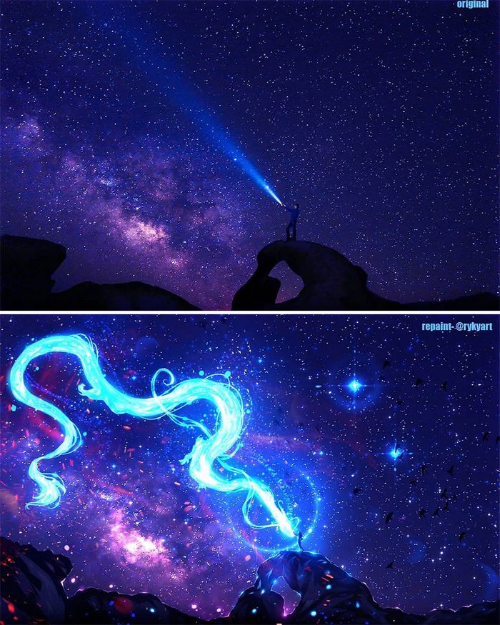 42 desenhos sobrenaturais desenhados sobre fotos da natureza por este artista 1