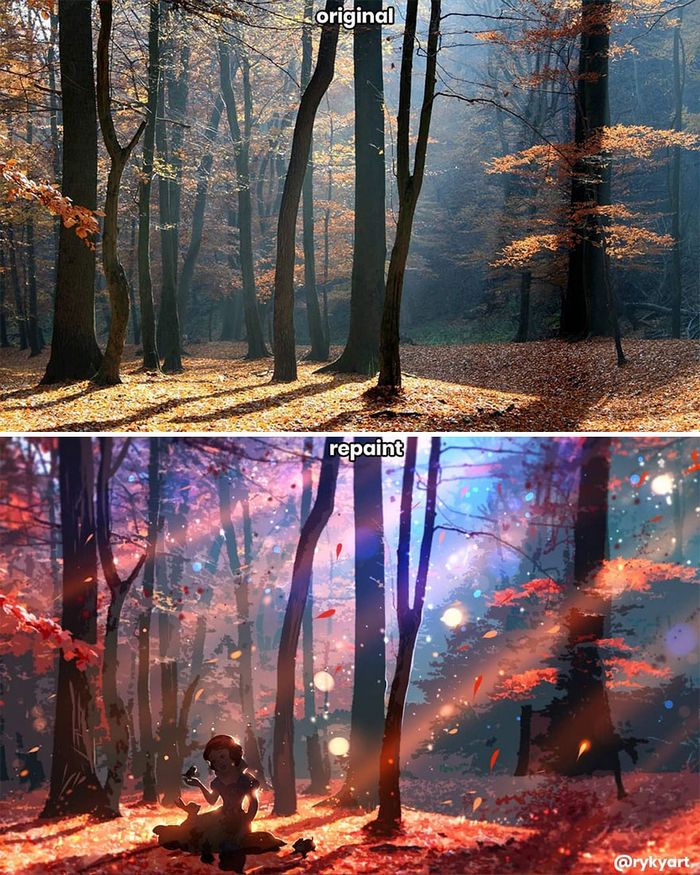 42 desenhos sobrenaturais desenhados sobre fotos da natureza por este artista 14