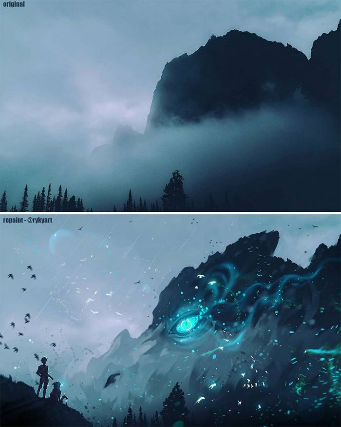 42 desenhos sobrenaturais desenhados sobre fotos da natureza por este artista 15