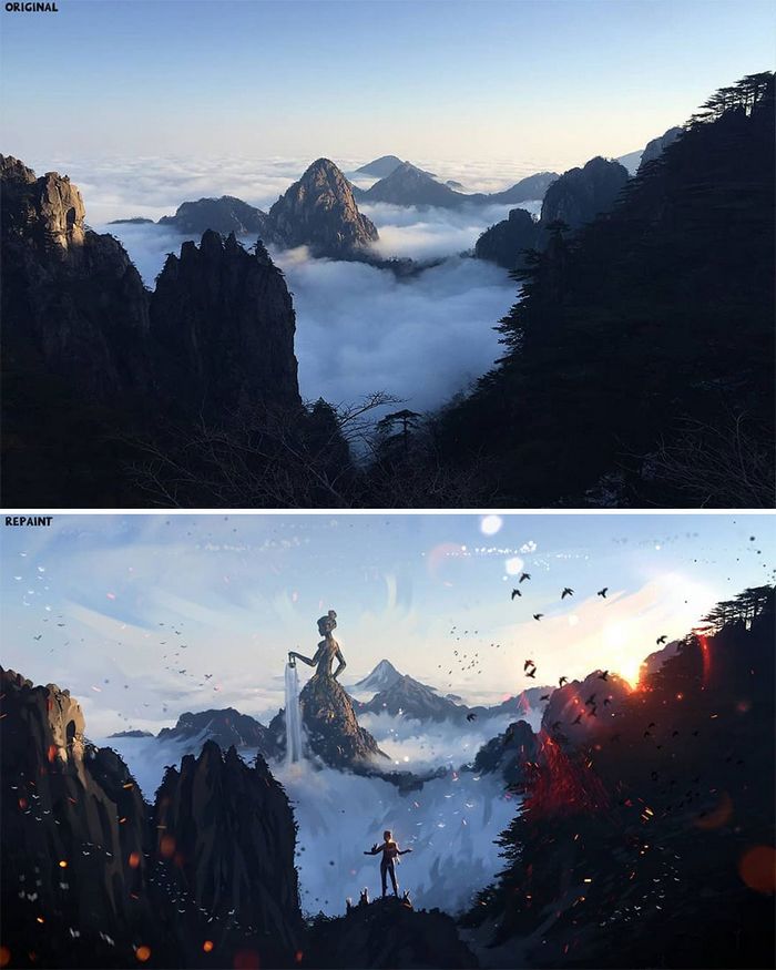 42 desenhos sobrenaturais desenhados sobre fotos da natureza por este artista 28