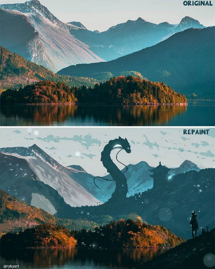 42 desenhos sobrenaturais desenhados sobre fotos da natureza por este artista 29