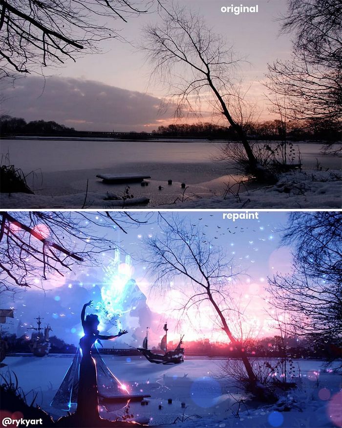 42 desenhos sobrenaturais desenhados sobre fotos da natureza por este artista 35