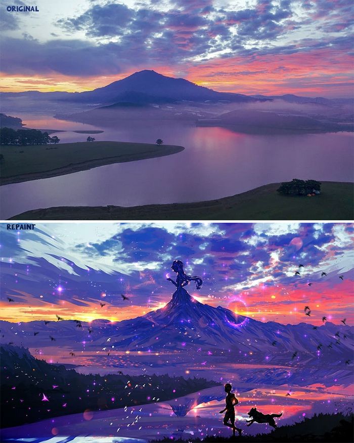 42 desenhos sobrenaturais desenhados sobre fotos da natureza por este artista 39