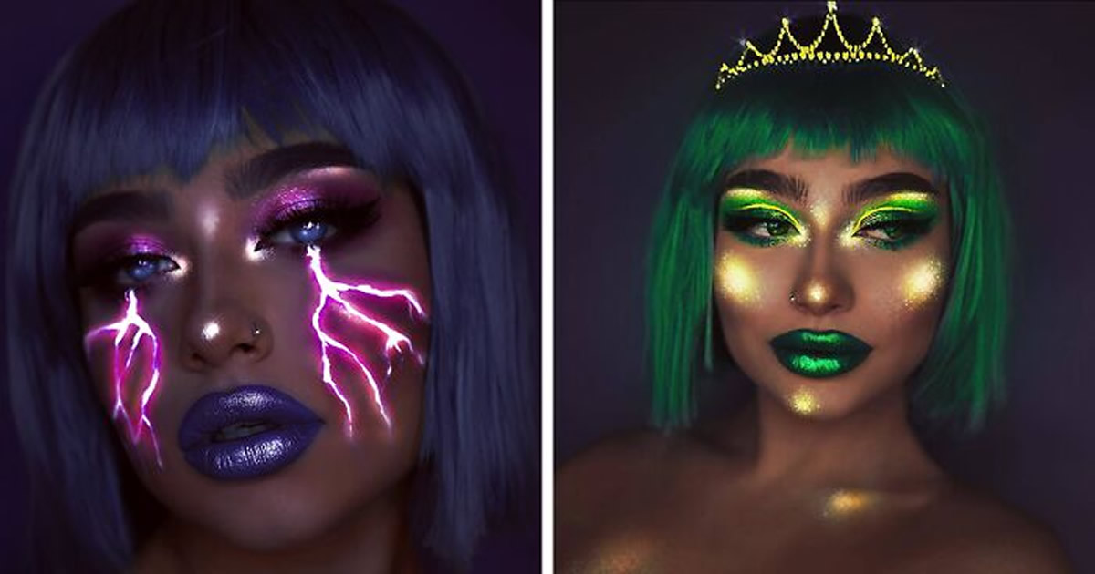 Eu uso maquiagem, tinta UV e luz para criar looks que brilham no escuro (26 fotos) 31