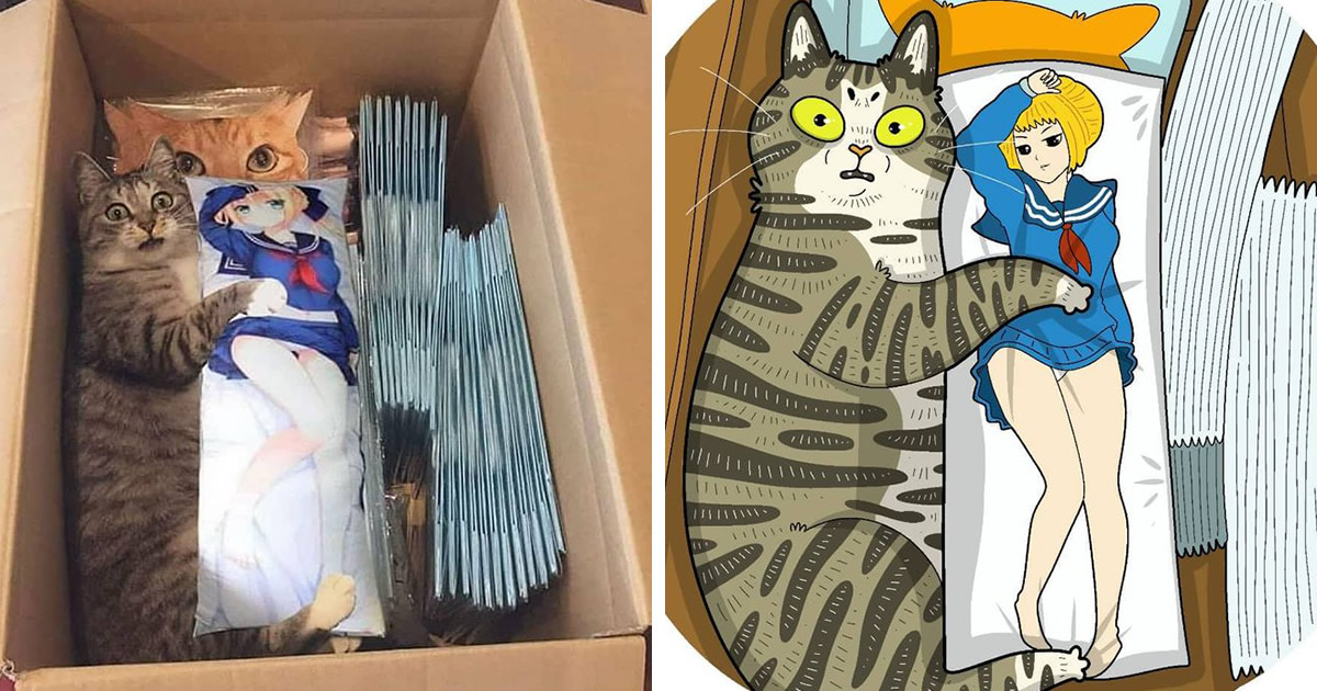 34 Fotos engraçadas de gatos virais ilustradas por este artista