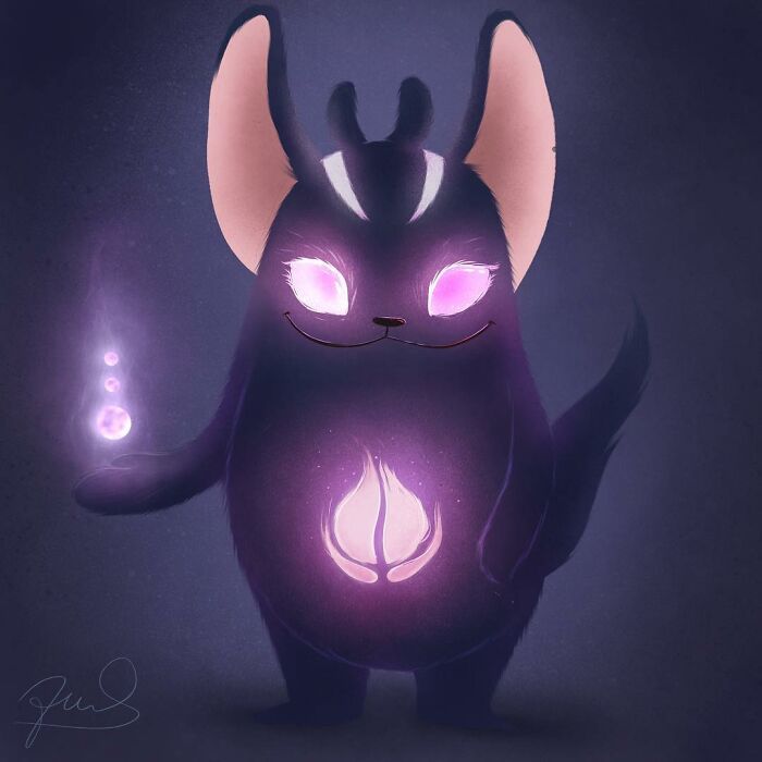 35 ilustrações de lindos monstros e espíritos brilhantes da floresta 6