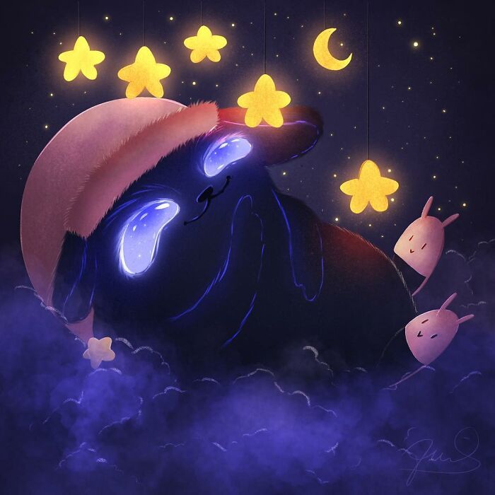 35 ilustrações de lindos monstros e espíritos brilhantes da floresta 8