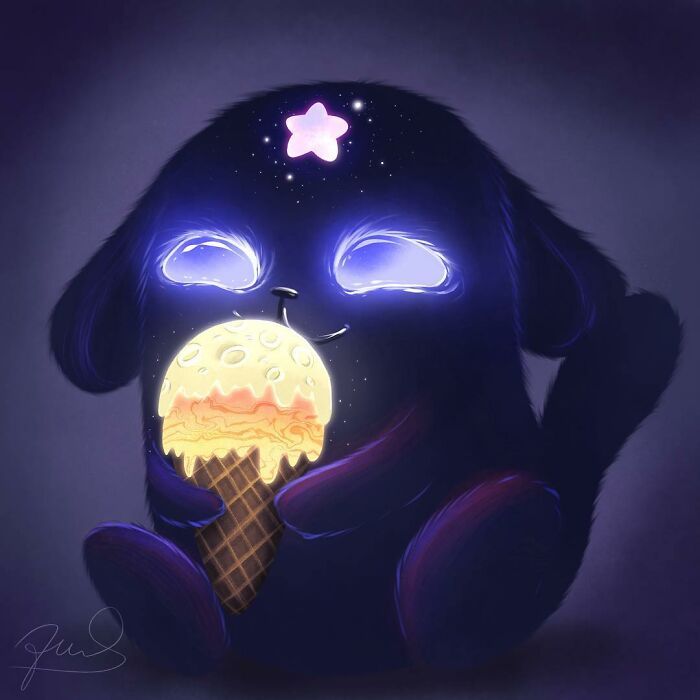 35 ilustrações de lindos monstros e espíritos brilhantes da floresta 10