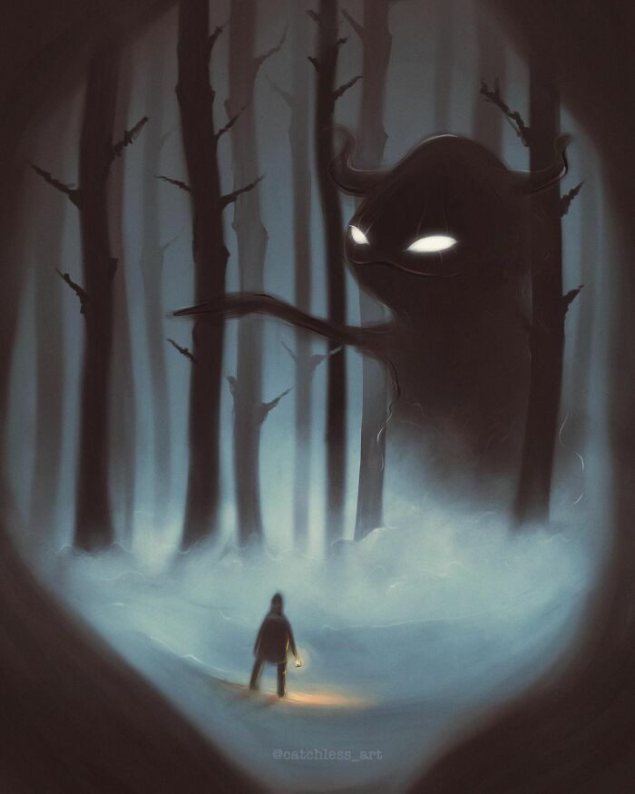 35 ilustrações de lindos monstros e espíritos brilhantes da floresta 16