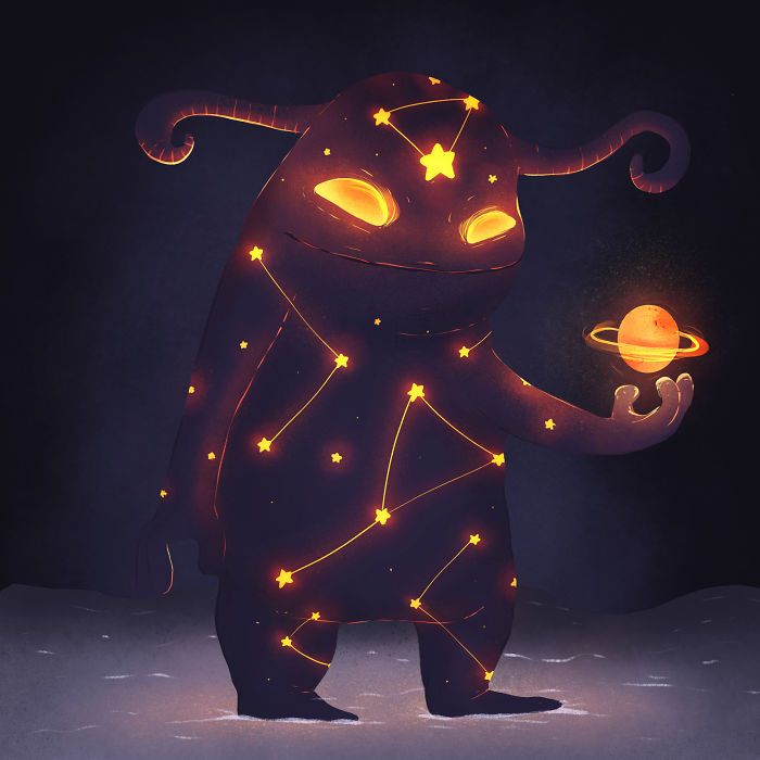 35 ilustrações de lindos monstros e espíritos brilhantes da floresta 27