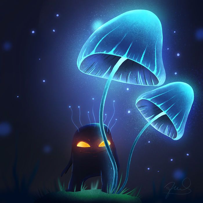 35 ilustrações de lindos monstros e espíritos brilhantes da floresta 28
