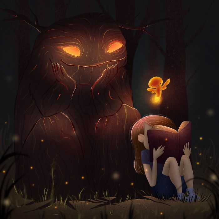 35 ilustrações de lindos monstros e espíritos brilhantes da floresta 31