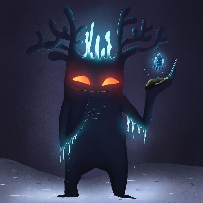 35 ilustrações de lindos monstros e espíritos brilhantes da floresta 34