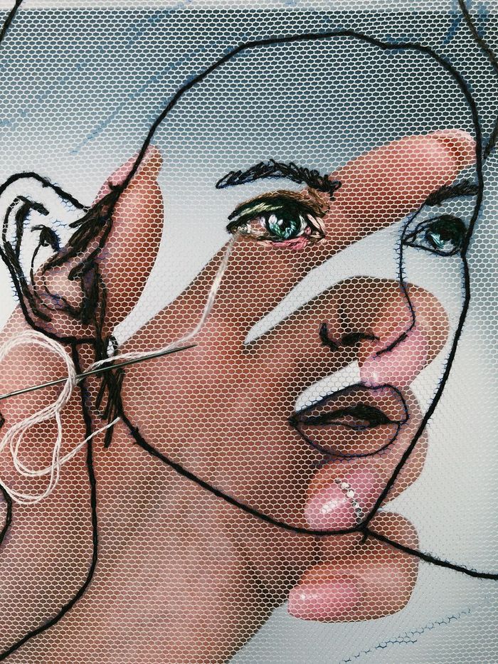 Costuro fios coloridos em tule para criar um efeito 3D na minha arte (38 fotos) 2