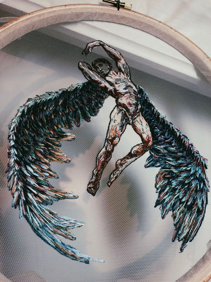 Costuro fios coloridos em tule para criar um efeito 3D na minha arte (38 fotos) 3