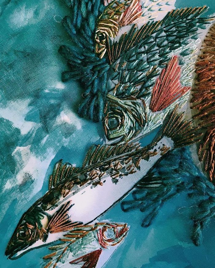 Costuro fios coloridos em tule para criar um efeito 3D na minha arte (38 fotos) 13