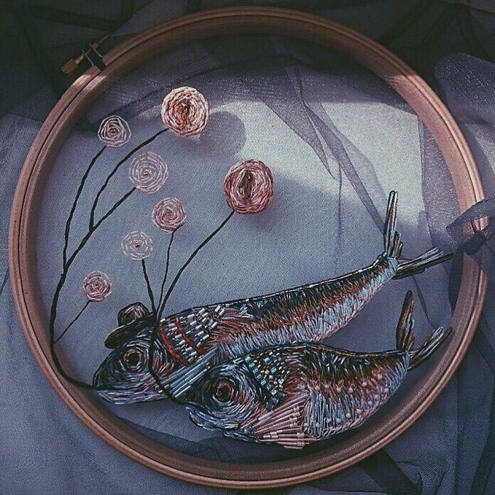 Costuro fios coloridos em tule para criar um efeito 3D na minha arte (38 fotos) 21