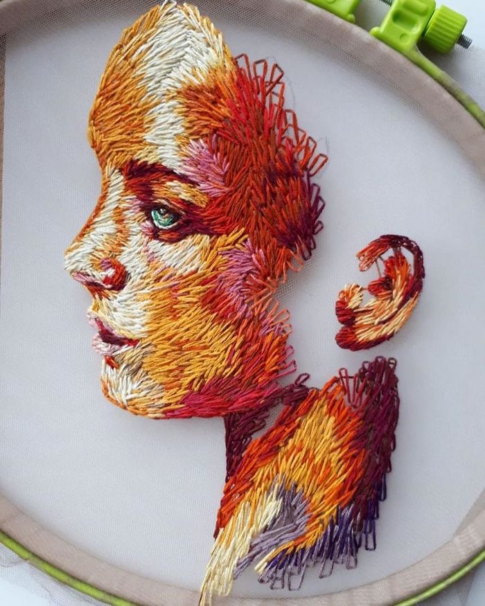 Costuro fios coloridos em tule para criar um efeito 3D na minha arte (38 fotos) 31