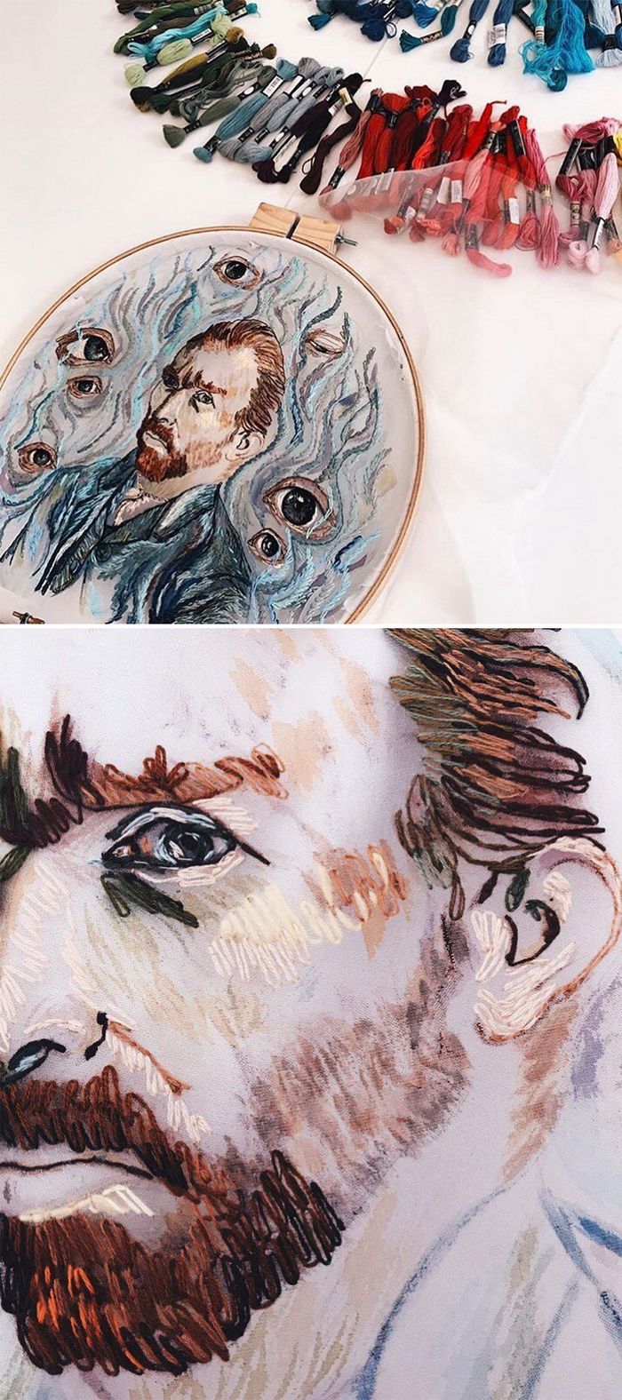 Costuro fios coloridos em tule para criar um efeito 3D na minha arte (38 fotos) 36