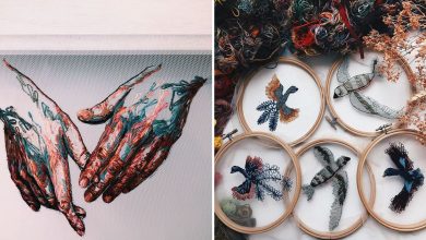 Costuro fios coloridos em tule para criar um efeito 3D na minha arte (38 fotos) 32