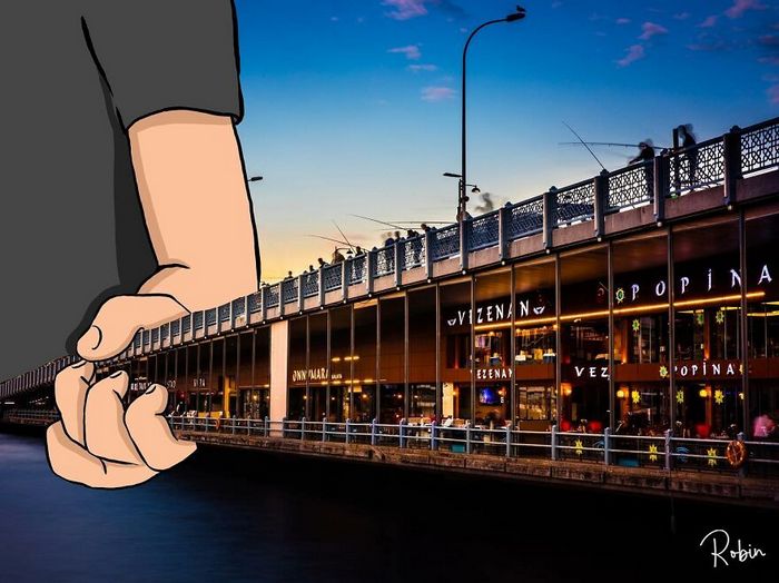 42 ilustrações criativas desenhadas em fotos cênicas por Robin Yayla 1