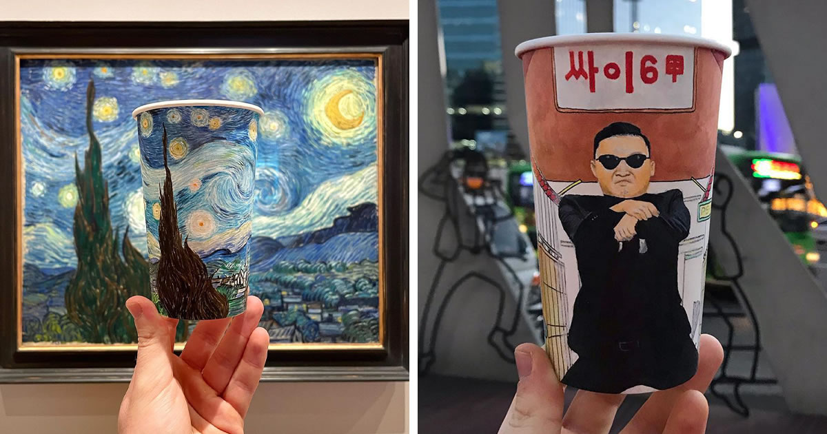 40 ilustrações que este artista desenhou em copos de papel enquanto viajava pelo mundo