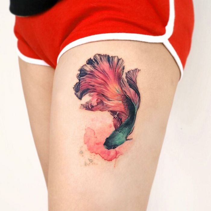 Artista coreana cria belas tatuagens que parecem pinturas em aquarela (42 fotos) 42