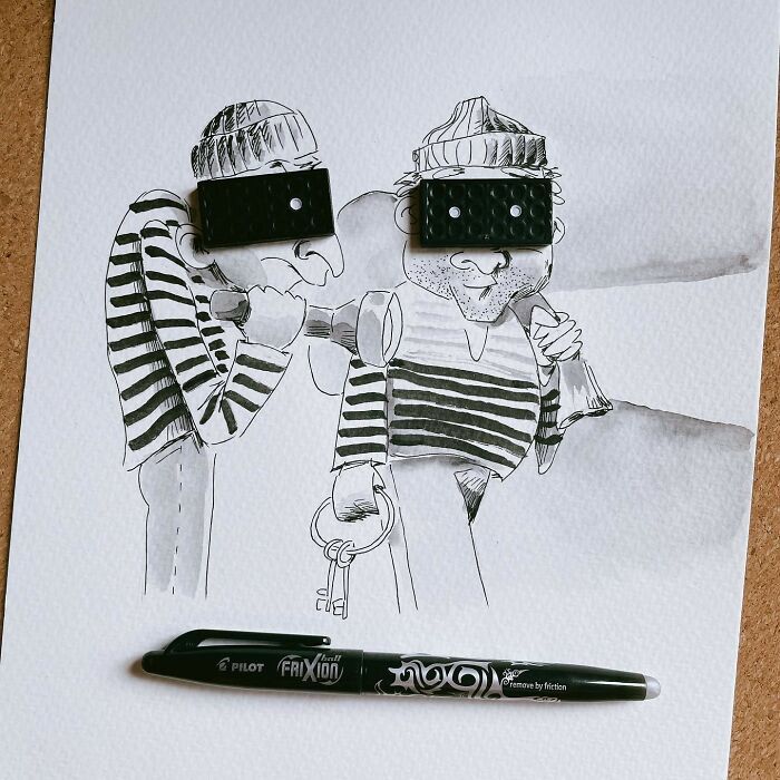 Artista de Praga desenha ilustrações interativas usando objetos do dia a dia (42 fotos) 30