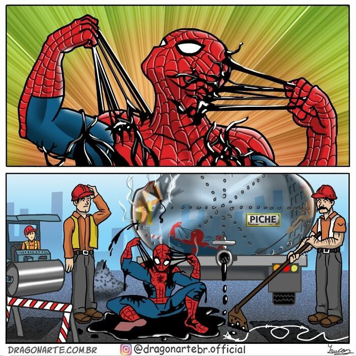 Artista mostra o que super-heróis e outros personagens famosos estão fazendo quando ninguém está olhando (34 quadrinhos) 27