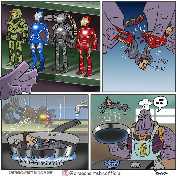 Artista mostra o que super-heróis e outros personagens famosos estão fazendo quando ninguém está olhando (34 quadrinhos) 20